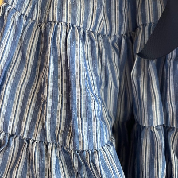 Polo by Ralph Lauren Navy and Light Blue Striped Tiered Dress with Sash - Picture 3 of 6